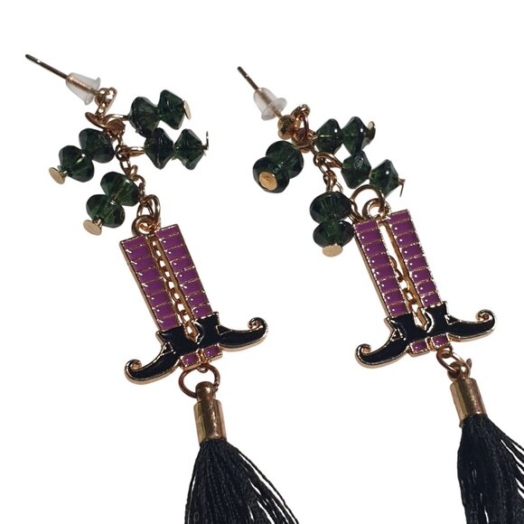 Halloween Handmade Earrings Witch Boots Dangle Pierced One Of A Kind Holiday - Picture 2 of 5